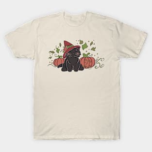 Black Autumn Pumpkin Cat T-Shirt